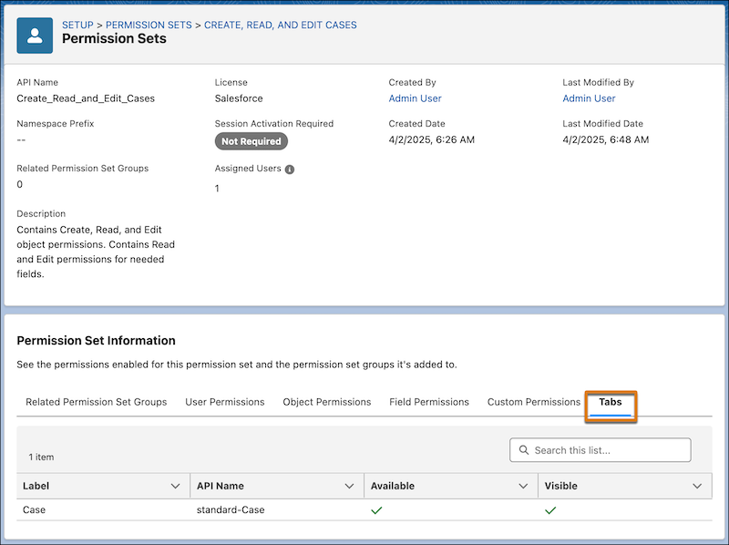 Permission Set Summary Tab