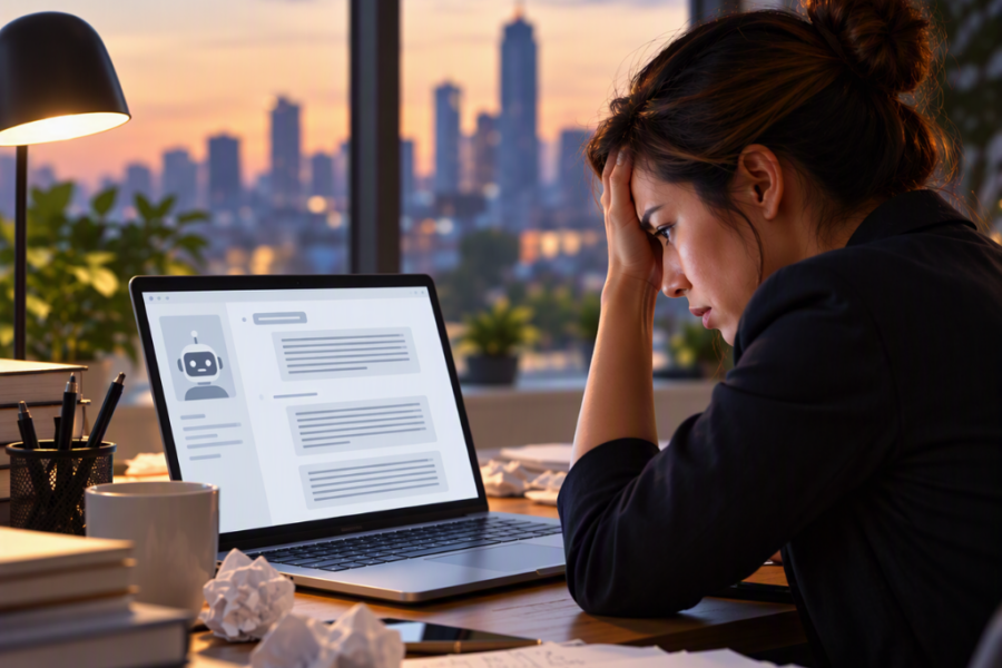 Frustrated employee at their laptop