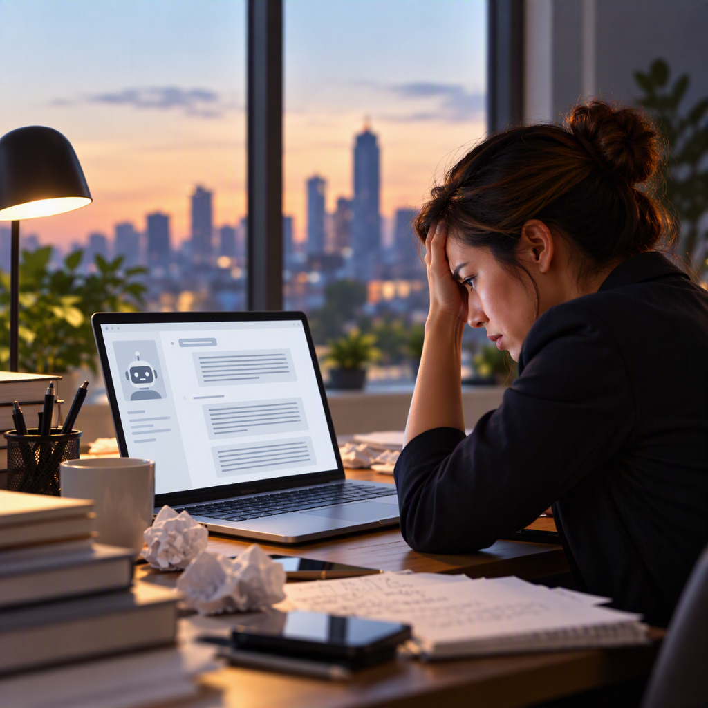 Frustrated employee at their laptop